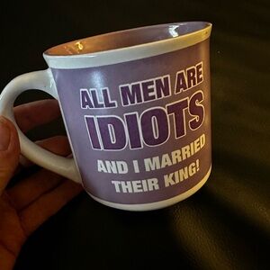 Vintage Inspired Purple and White Mug with Humorous Text